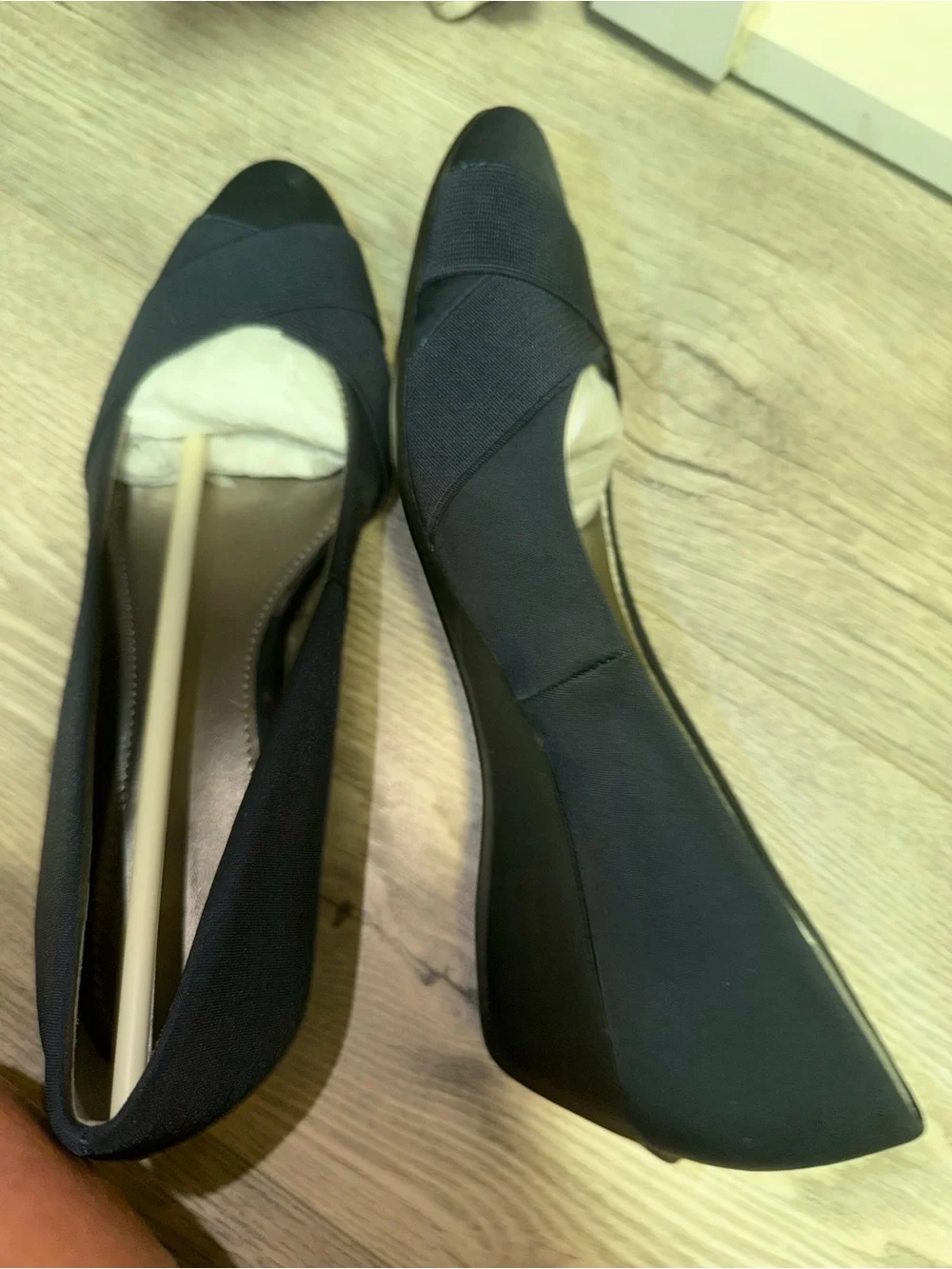 Classic Navy Pointed Flats with Elastic Crossover Strap